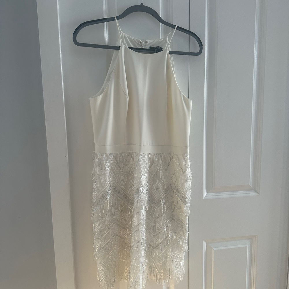 Aidan Mattox Cream Embellished Sheath Mini Dress